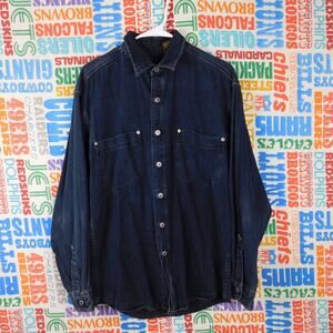 Vintage 90s Eddie Bauer USA Denim Shirt Outdoor Outfitters Size M Dark Navy Blue